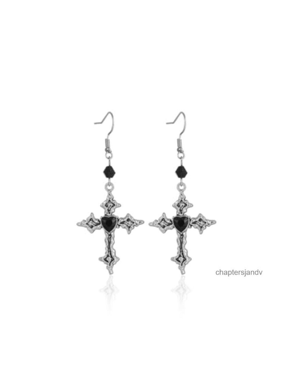 Gothic Cross Earrings Crystal Heart Drop Dangle Zinc Alloy Vintage Punk